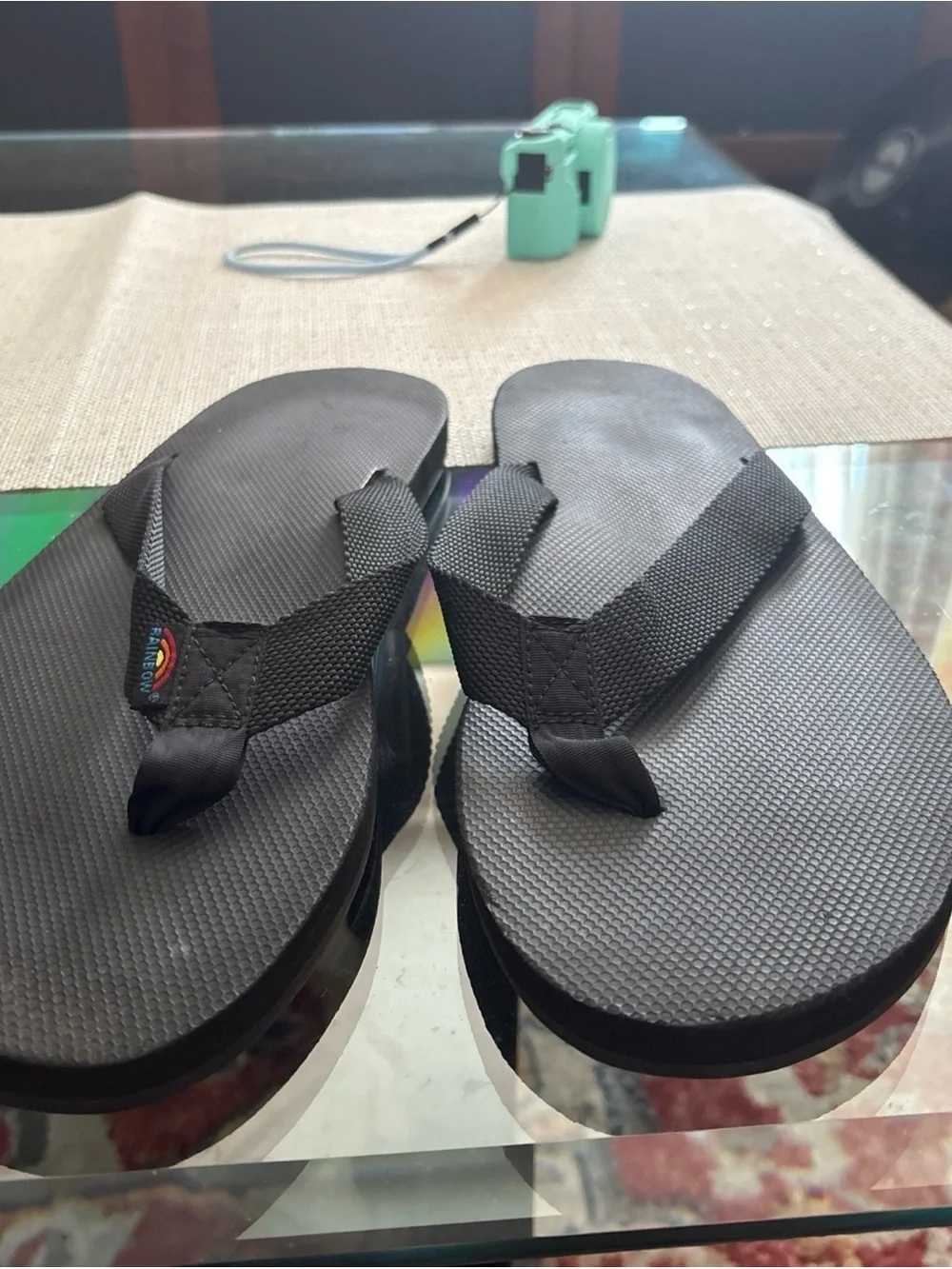 Rainbow Black Canvas Thong Flip Flops